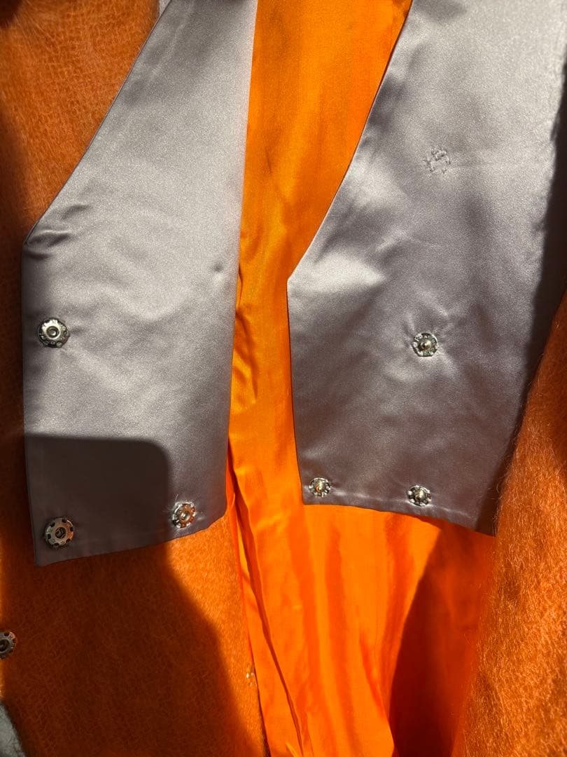 オレンジ ロングコート ベルト付き