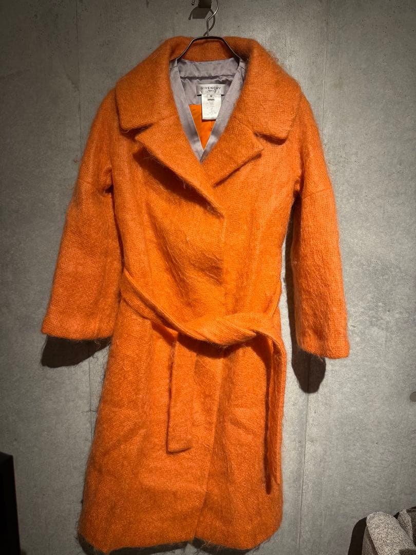 オレンジ ロングコート ベルト付き