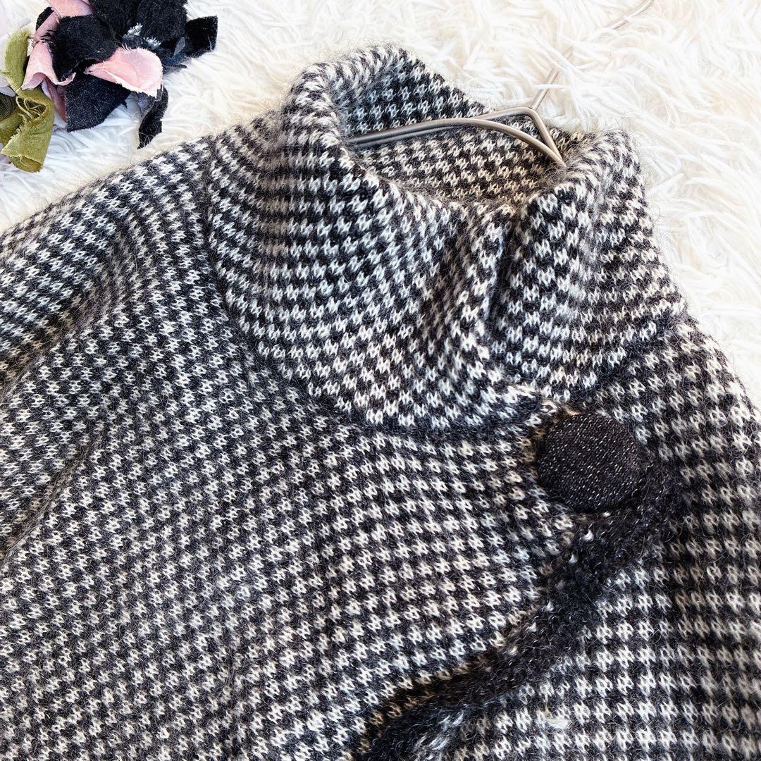 【モヘヤ混】ダーマコレクション　エレガントラインのニットポンチョ　千鳥格子柄