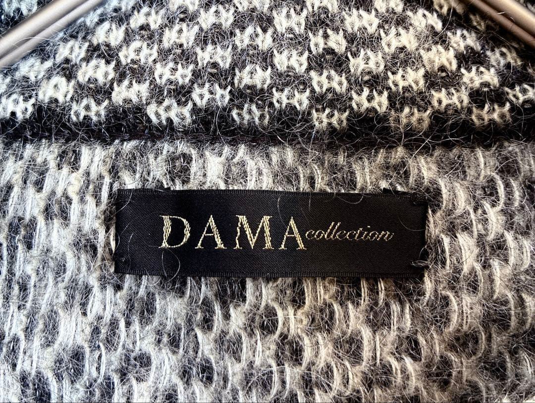 【モヘヤ混】ダーマコレクション　エレガントラインのニットポンチョ　千鳥格子柄