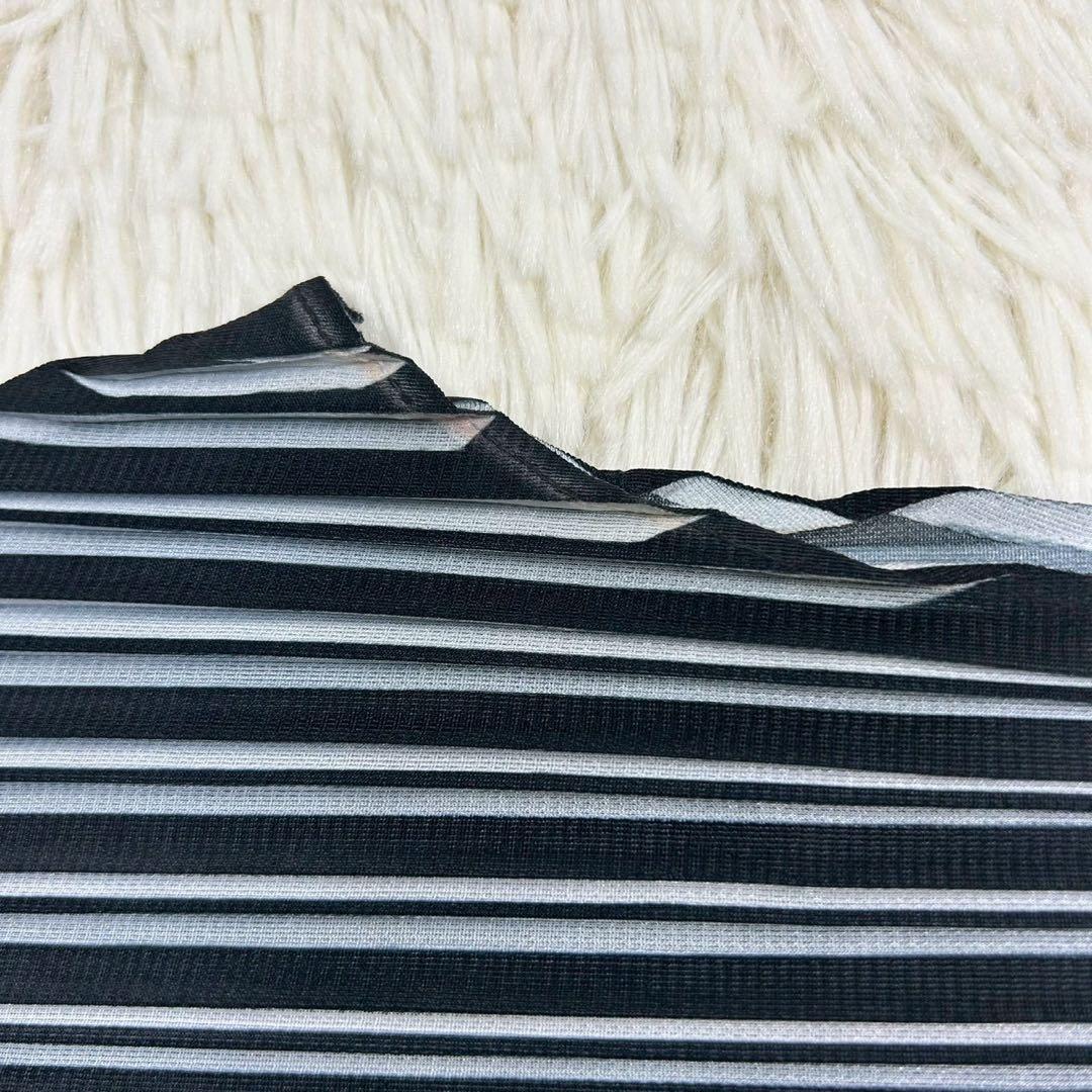 良品　プリーツプリーズ　チュニック　総プリーツ　ストライプ　グレー　3