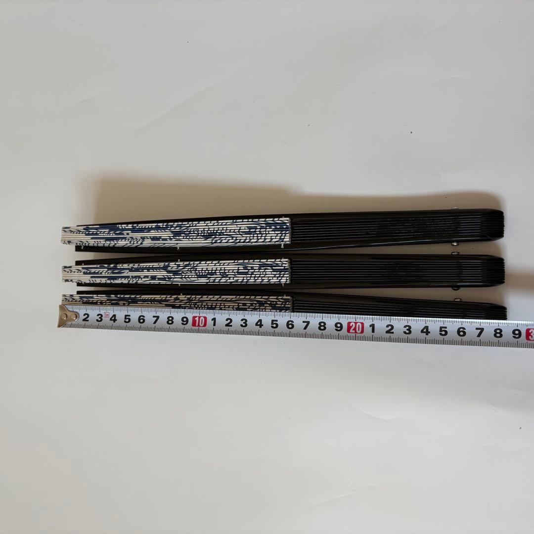 (1007)舞扇　3本セット　波柄　パール　白　青