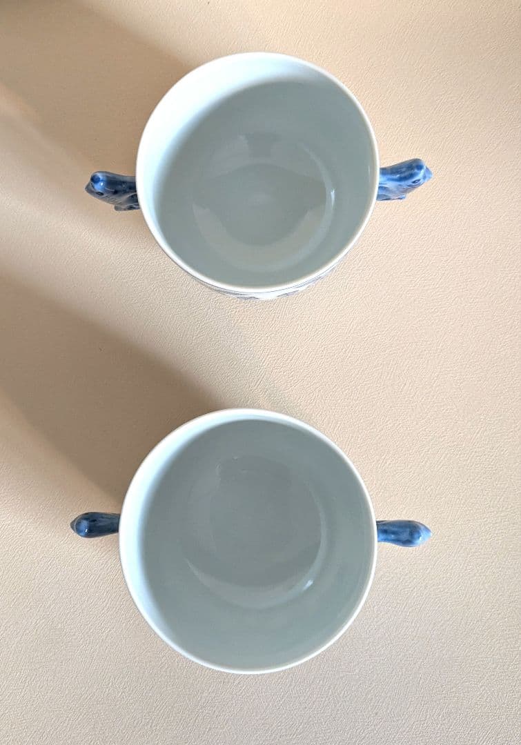 レア　有田焼　源右衛門窯　染付牡丹絵　スープ碗　蒸碗　煮物碗　取鉢　受皿　2客組