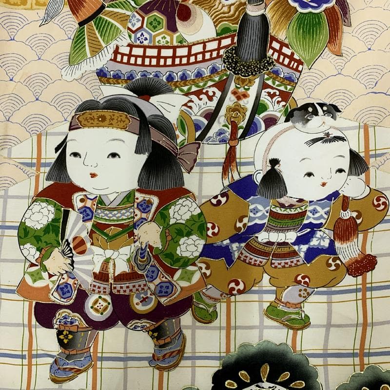 507ay38□お宮参り セミアンティーク 男児 祝い着 掛け着 長襦袢付□美品