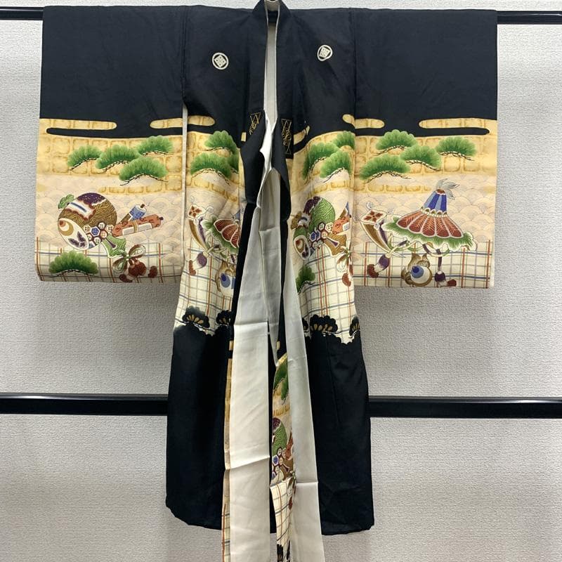 507ay38□お宮参り セミアンティーク 男児 祝い着 掛け着 長襦袢付□美品