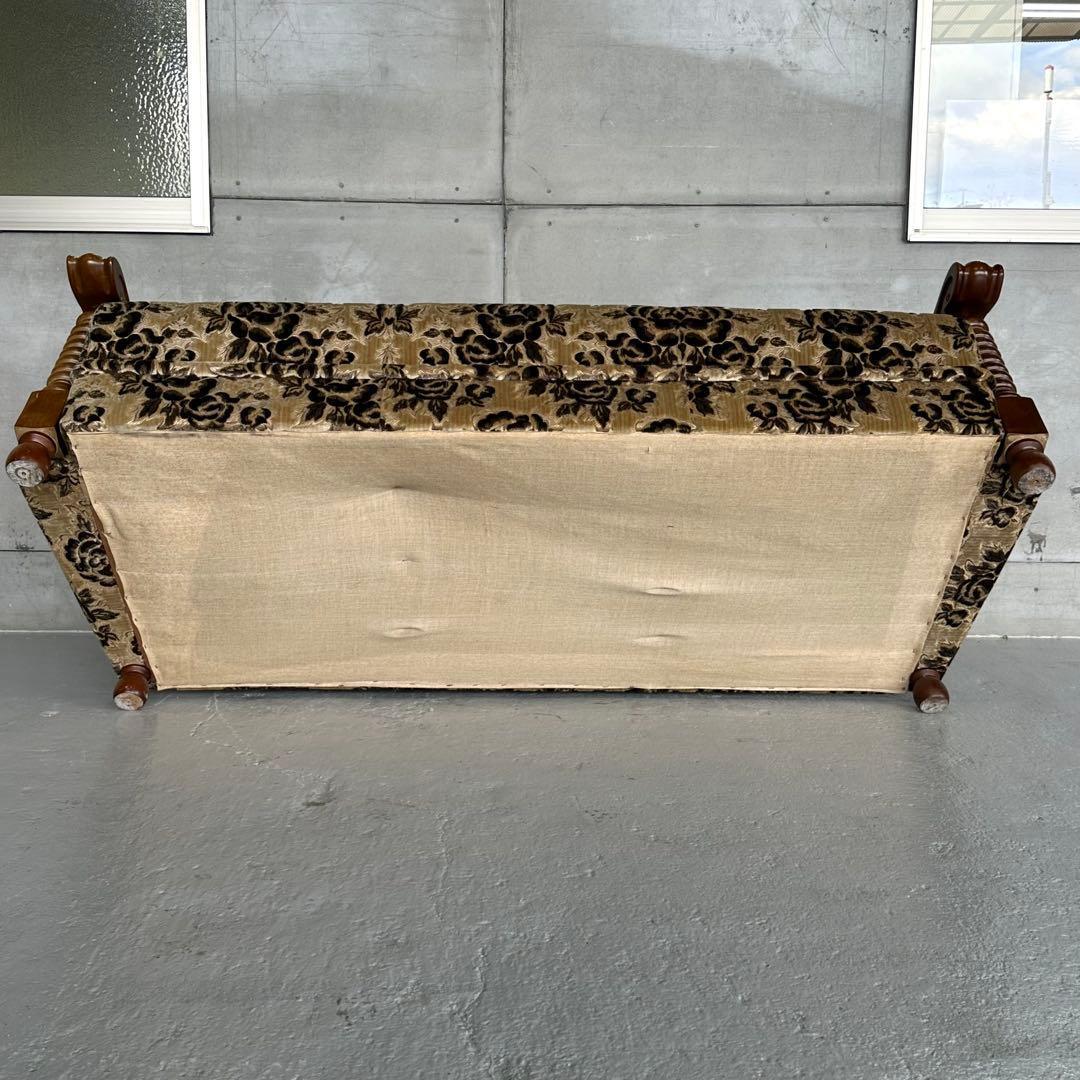 ✦昭和レトロ✦ 花柄モケット 3人掛けソファ 木製アンティーク調 応接ソファー
