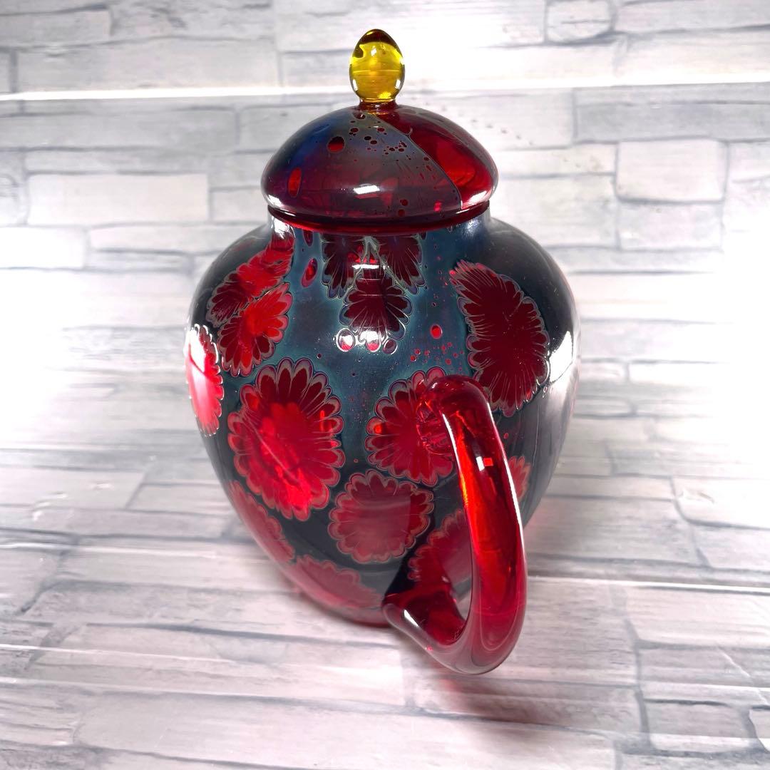 玻璃の匠　吉田 勝美 花模様 ガラス/硝子水注　茶道具　煎茶道具マルティグラス