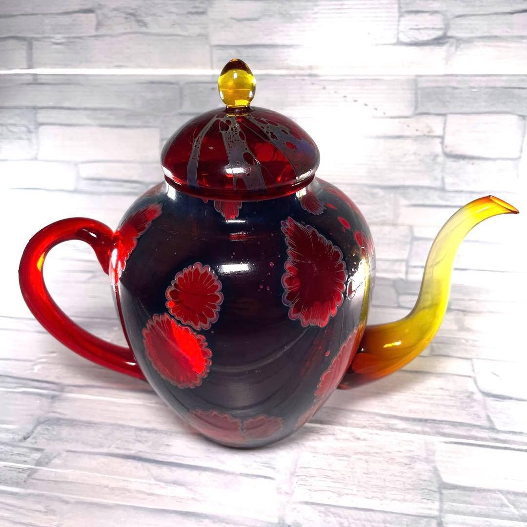 玻璃の匠　吉田 勝美 花模様 ガラス/硝子水注　茶道具　煎茶道具マルティグラス