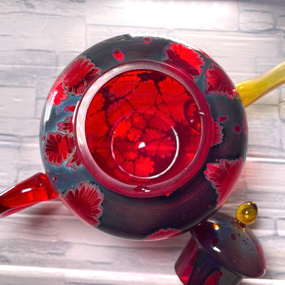 玻璃の匠　吉田 勝美 花模様 ガラス/硝子水注　茶道具　煎茶道具マルティグラス