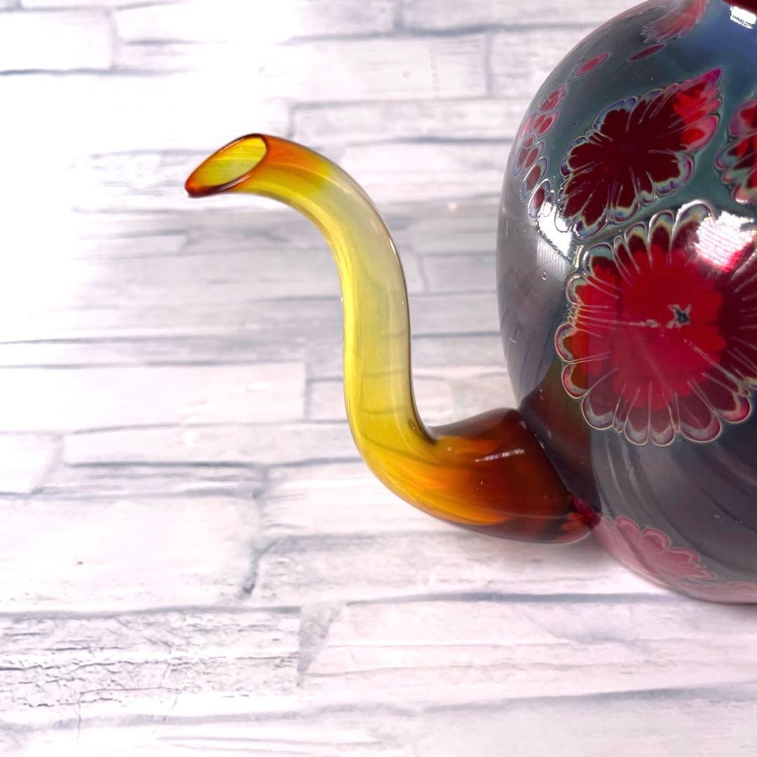 玻璃の匠　吉田 勝美 花模様 ガラス/硝子水注　茶道具　煎茶道具マルティグラス