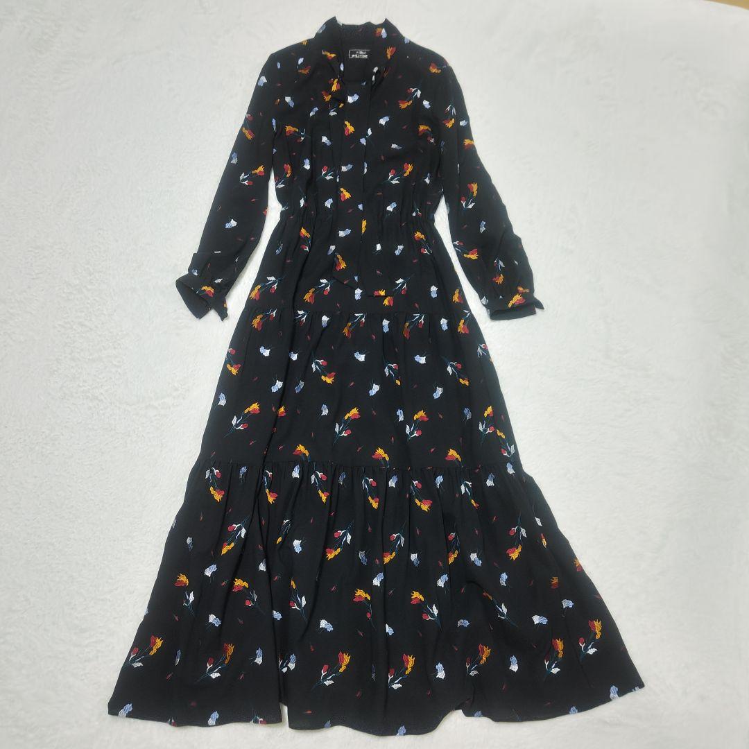 グレースコンチネンタル ボウタイ ティアード ロングワンピース 刺繍 花柄