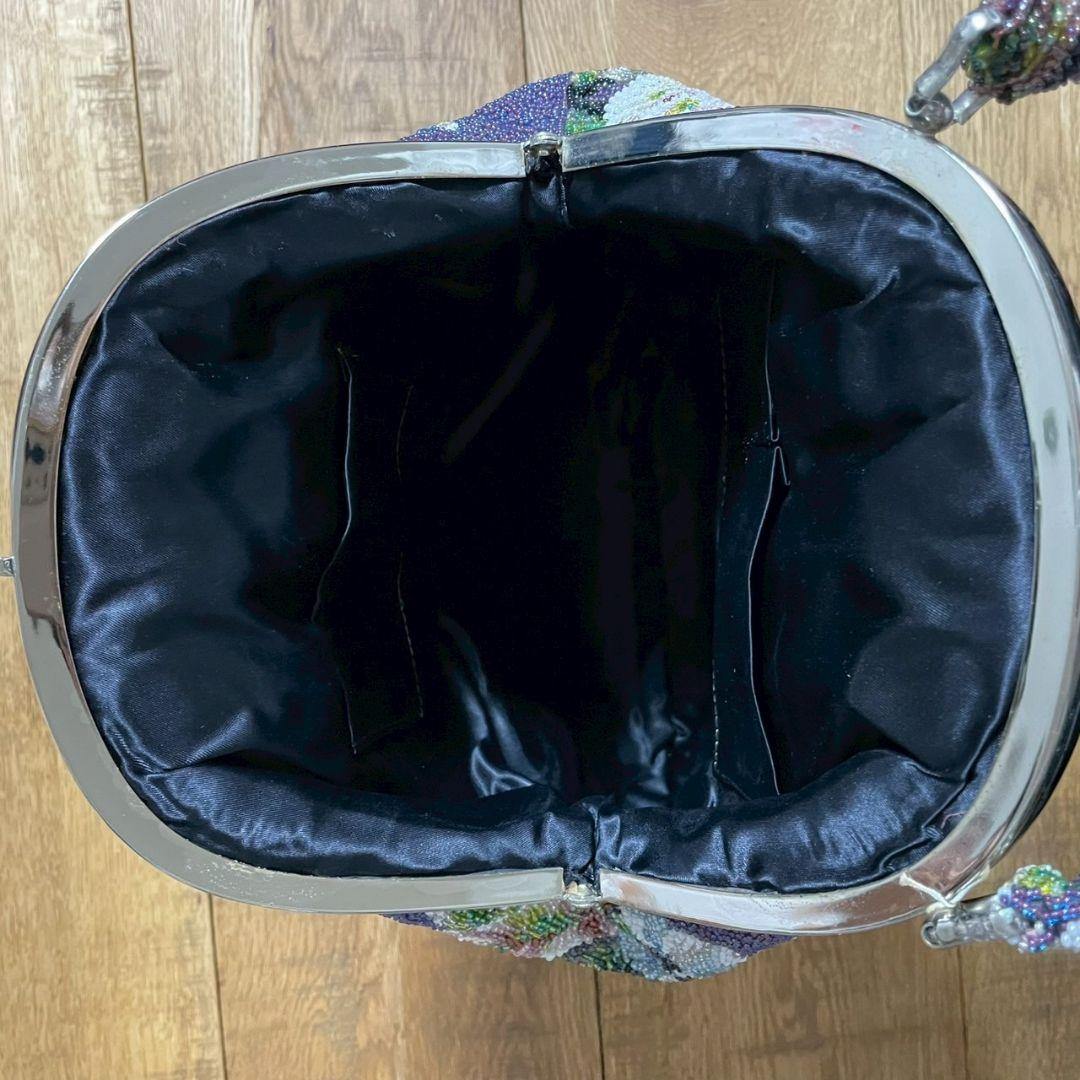 ビンテージ　ビーズバッグ　がま口　花柄　総柄　昭和レトロ　着物　和装