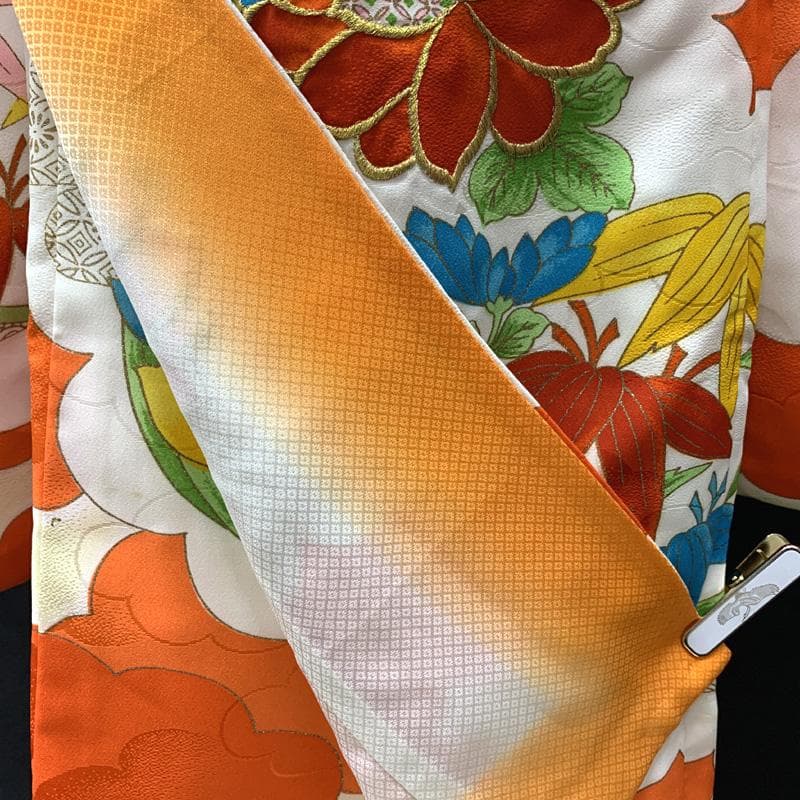 506ag1□七五三 七歳 女児 着物&袋帯&長襦袢 金彩 金糸 花丸文□良好