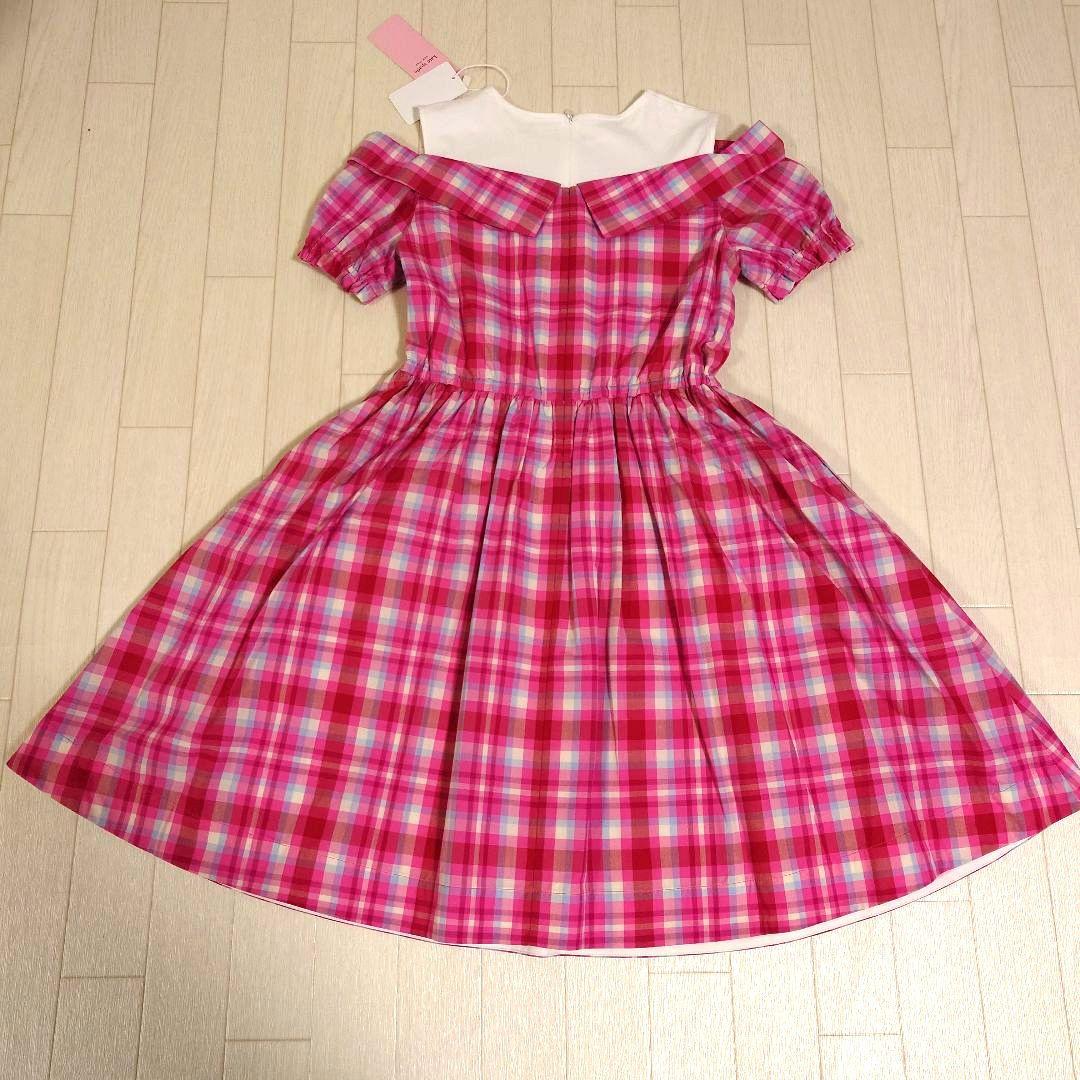 ケイトスペード140サイズ　ガーデンプレイドオフショルダーワンピース　ピンク