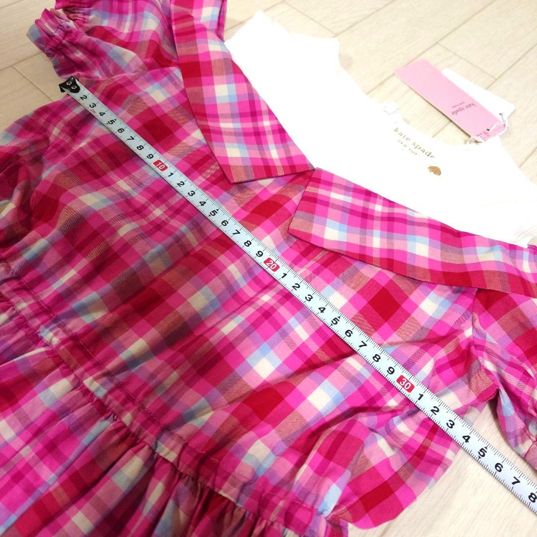 ケイトスペード140サイズ　ガーデンプレイドオフショルダーワンピース　ピンク