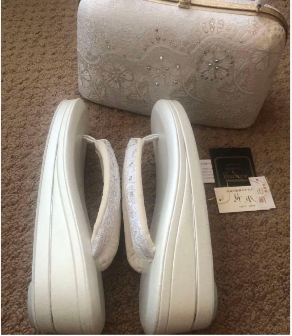 ホワイト和装用バッグと草履セット（沙織ブランド）