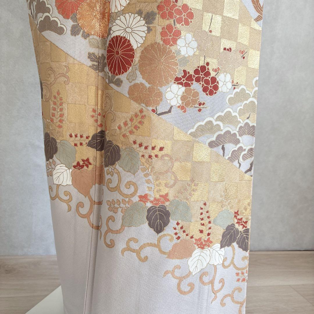 訪問着　フルセット　着物　難あり　練習用　正絹　宝尽くし　金駒刺繍　N2