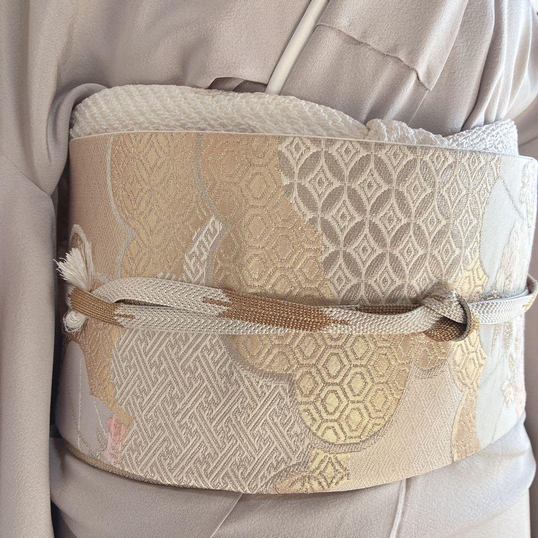 訪問着　フルセット　着物　難あり　練習用　正絹　宝尽くし　金駒刺繍　N2