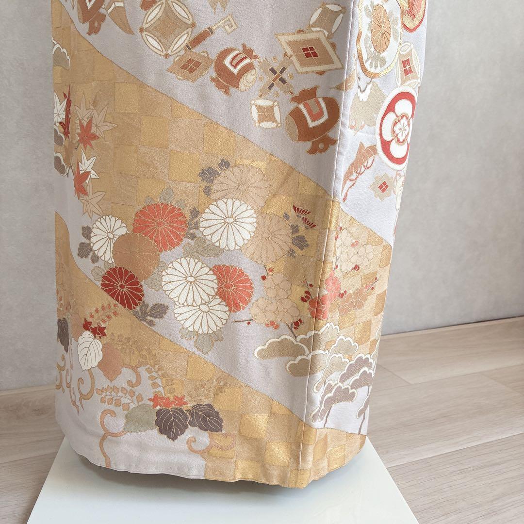 訪問着　フルセット　着物　難あり　練習用　正絹　宝尽くし　金駒刺繍　N2
