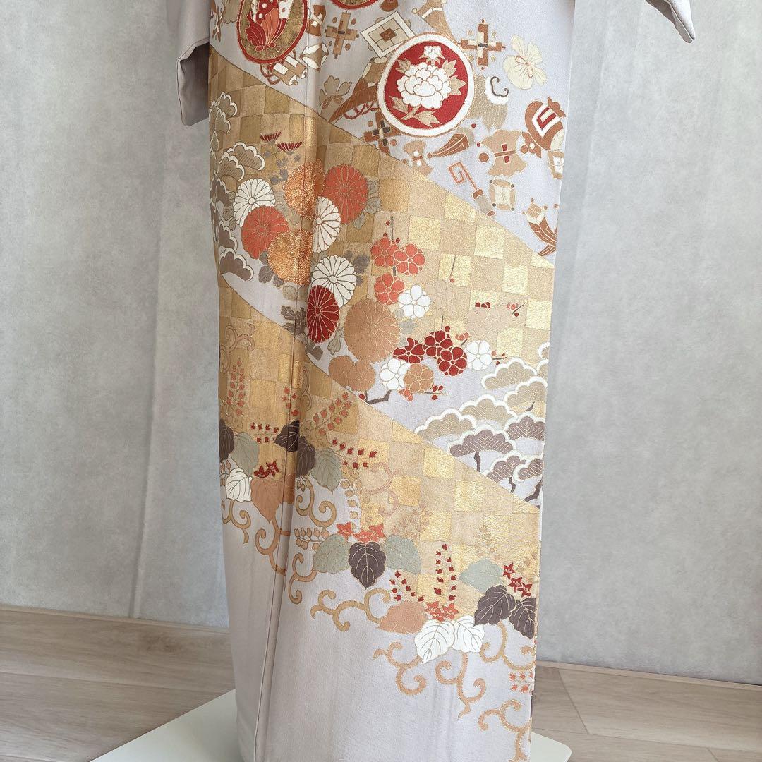 訪問着　フルセット　着物　難あり　練習用　正絹　宝尽くし　金駒刺繍　N2