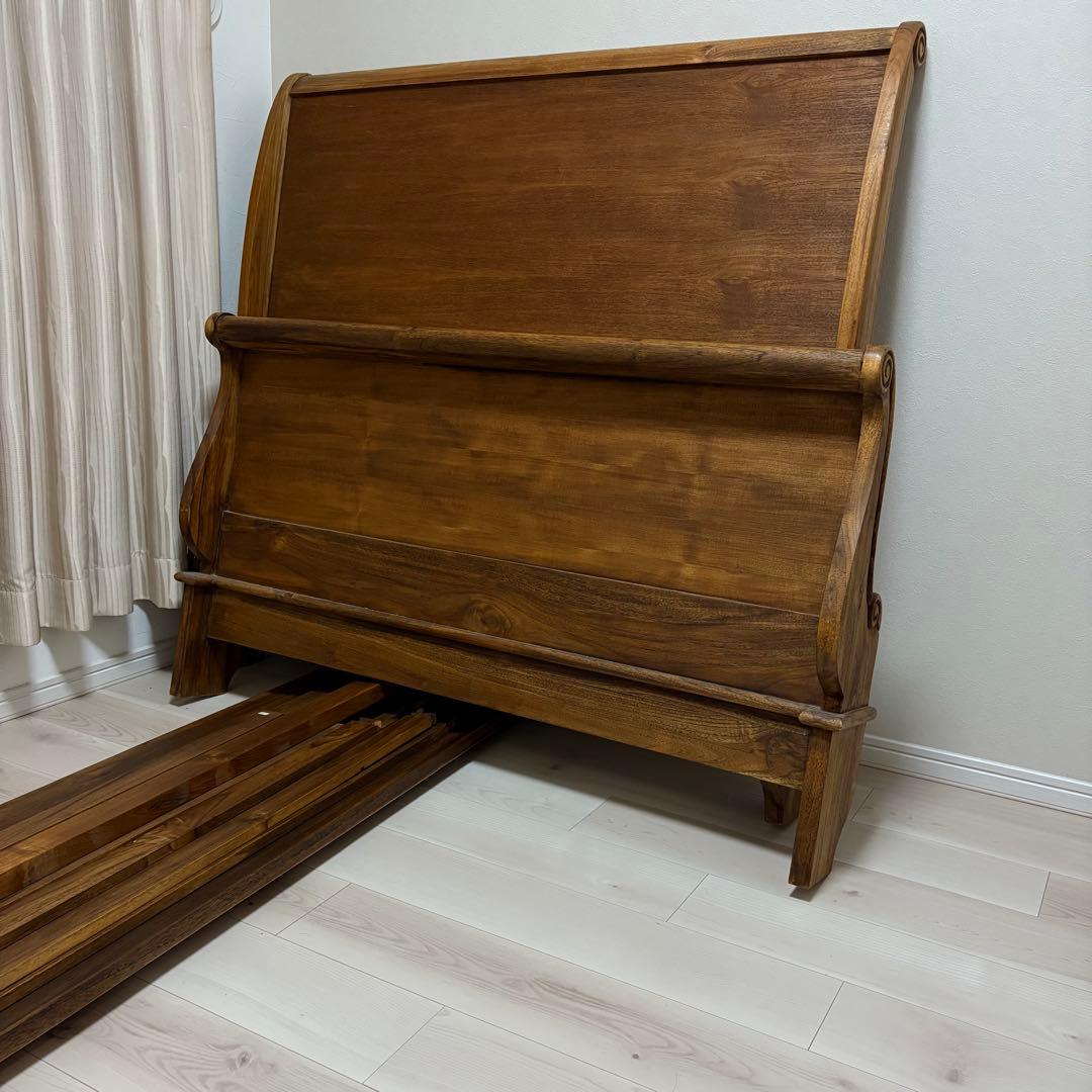 【送料込】 ヴィンテージ調 チーク セミダブル ベッドフレーム