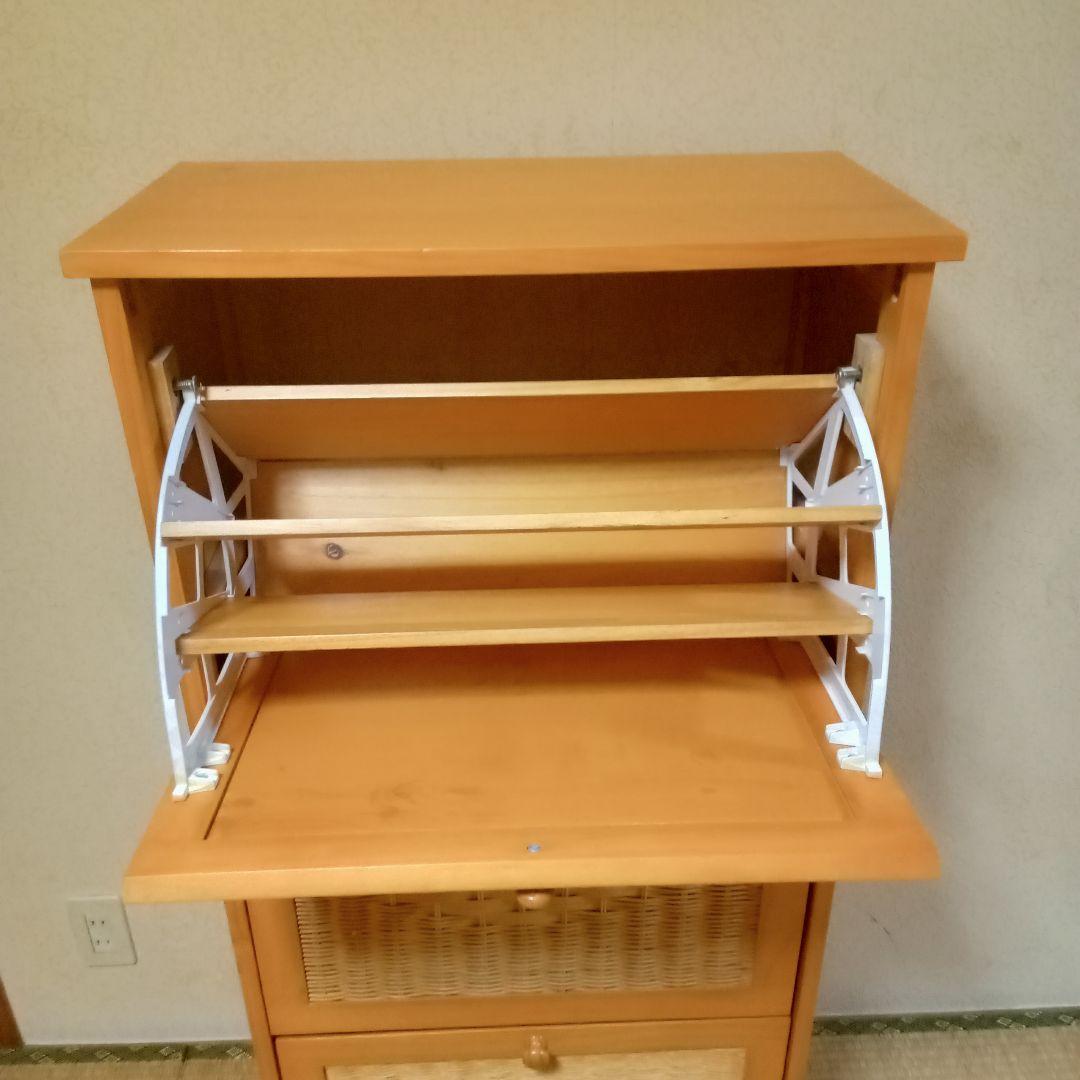 ラタン調ルーバー扉付き 3段薄型シューズラック/靴箱