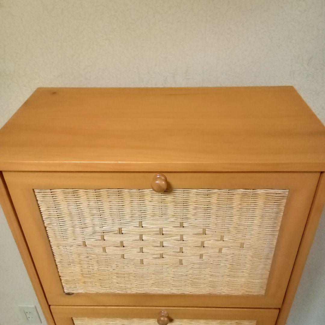 ラタン調ルーバー扉付き 3段薄型シューズラック/靴箱