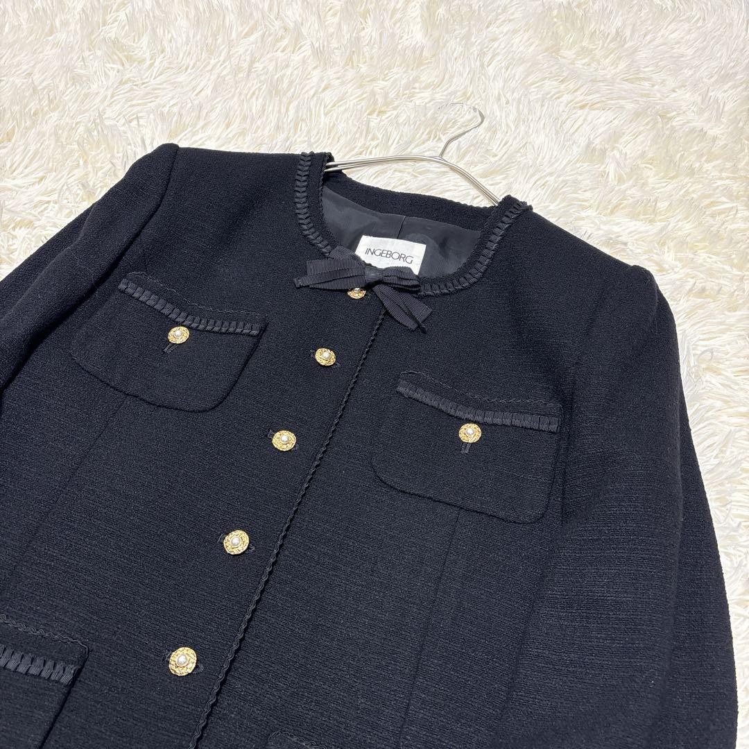 インゲボルグ ツイード ノーカラージャケット シルク ヴィンテージ ピンクハウス