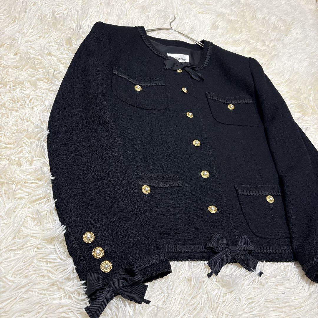 インゲボルグ ツイード ノーカラージャケット シルク ヴィンテージ ピンクハウス