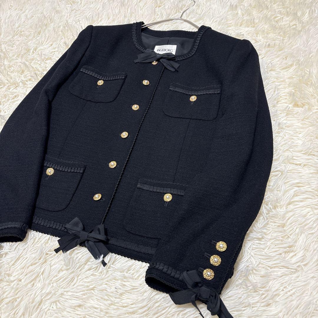 インゲボルグ ツイード ノーカラージャケット シルク ヴィンテージ ピンクハウス