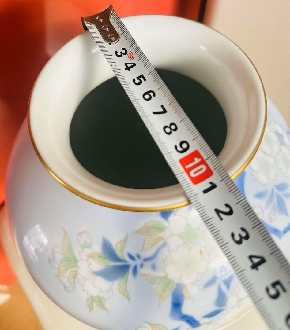 染付官窯 宮内庁御用達 深川製磁 花瓶 花鳥図 高さ約37.5cm 深川製磁共箱