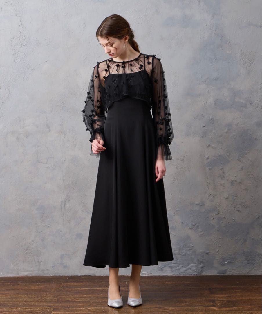 【aimer anche】フラワー刺繍ブラウス×フレアキャミソールワンピース/S