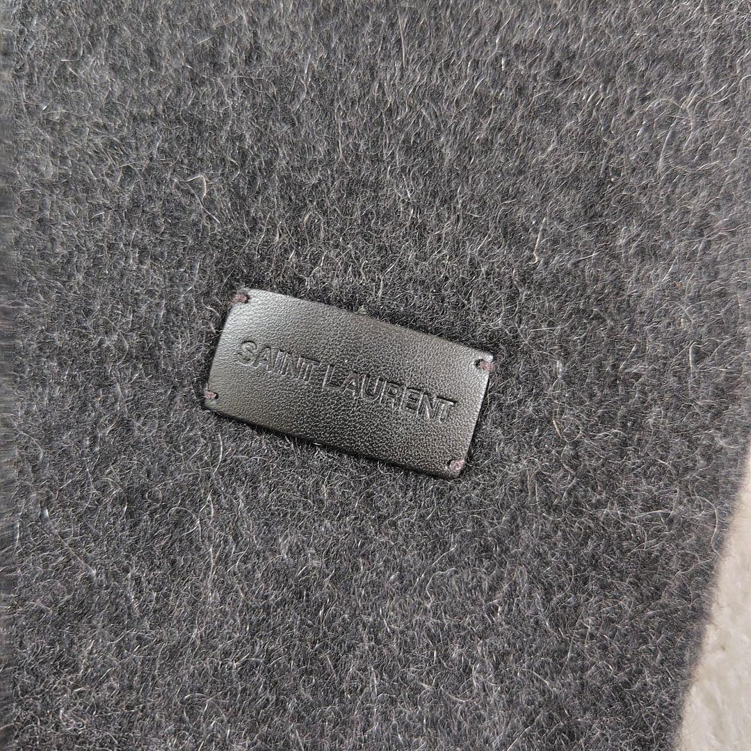 極美品　現行　サンローラン　カシミヤ100　マフラー　ユニセックス　レザータグ