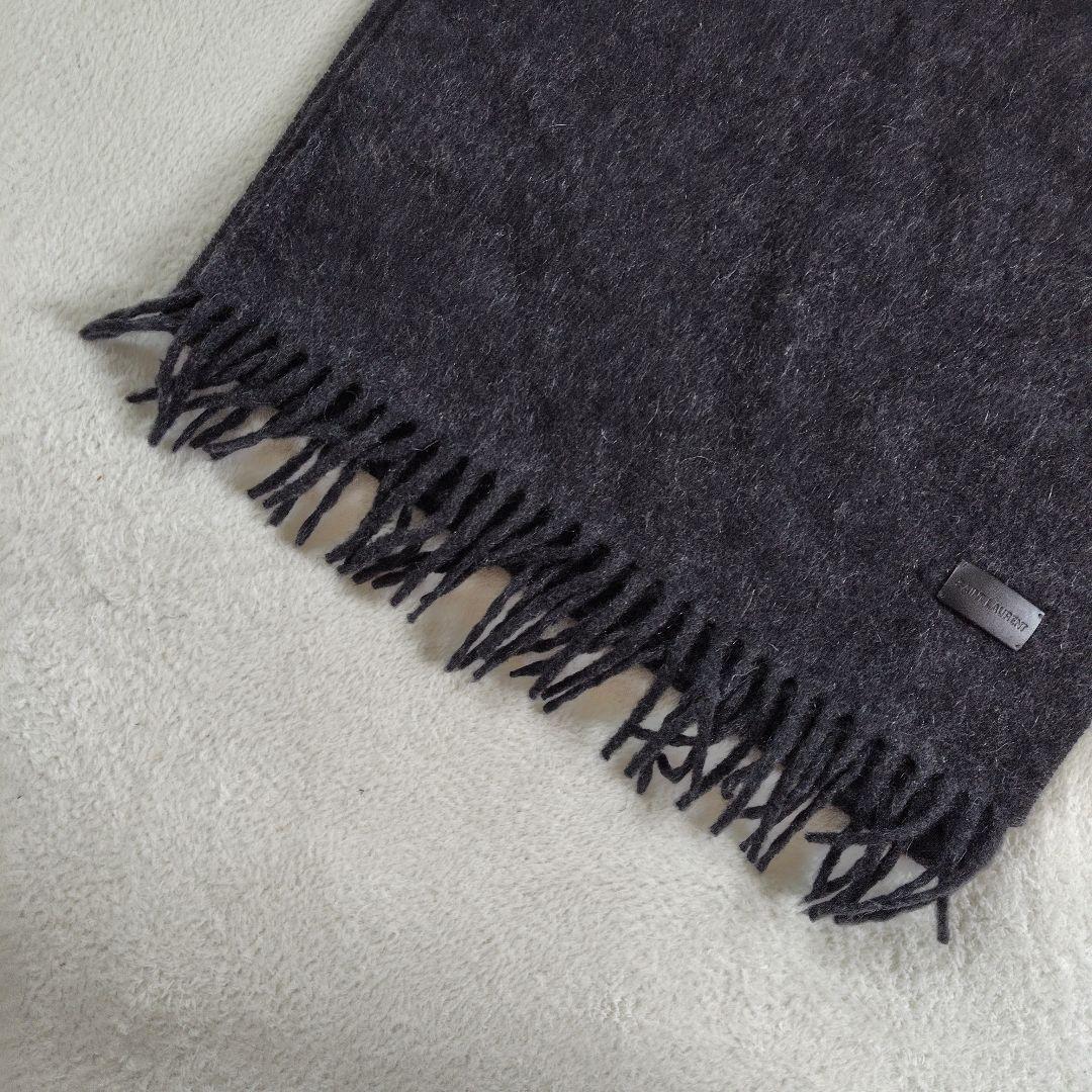 極美品　現行　サンローラン　カシミヤ100　マフラー　ユニセックス　レザータグ