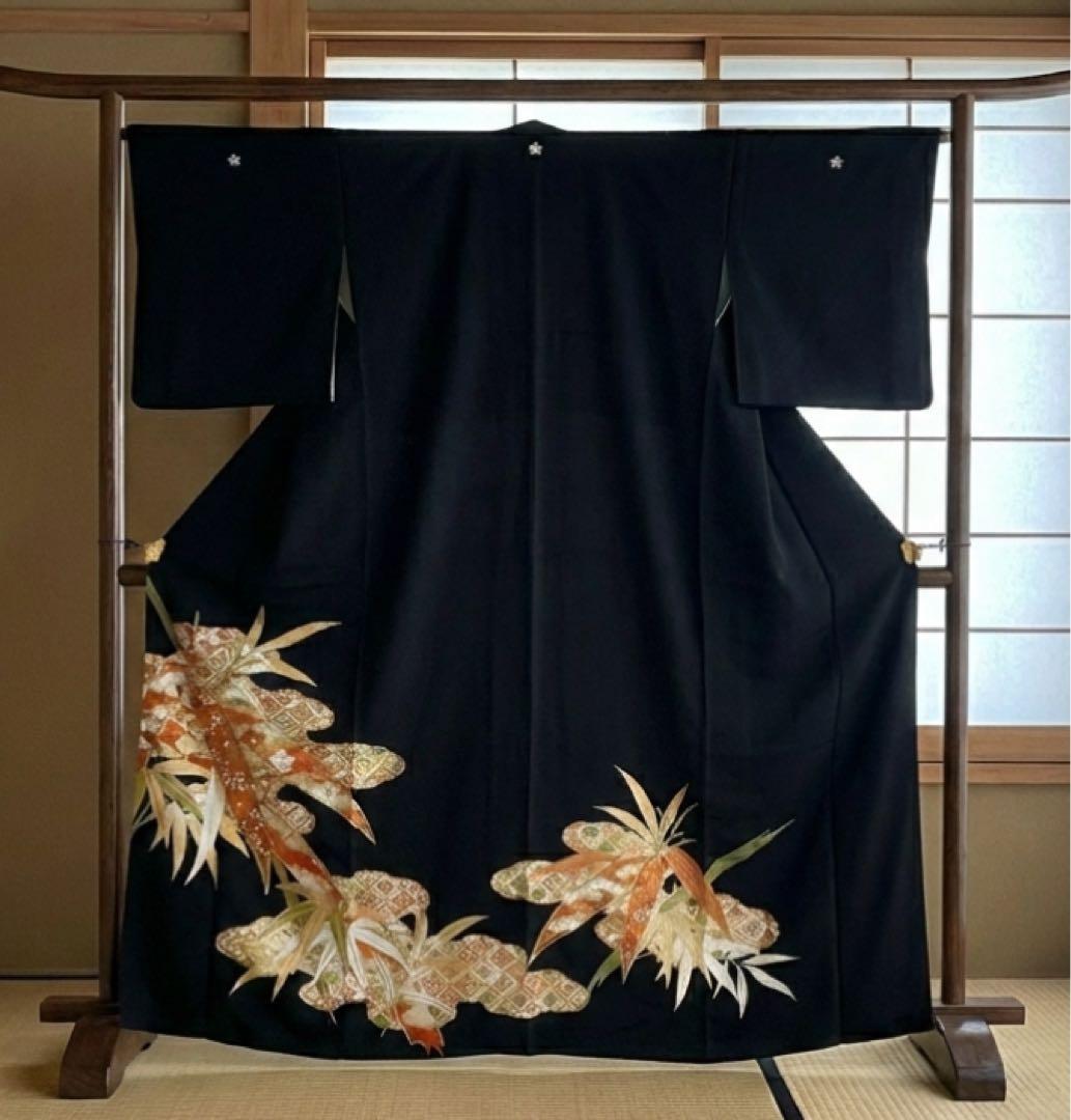 km品　長襦袢　半衿付き　黒留袖５点セット