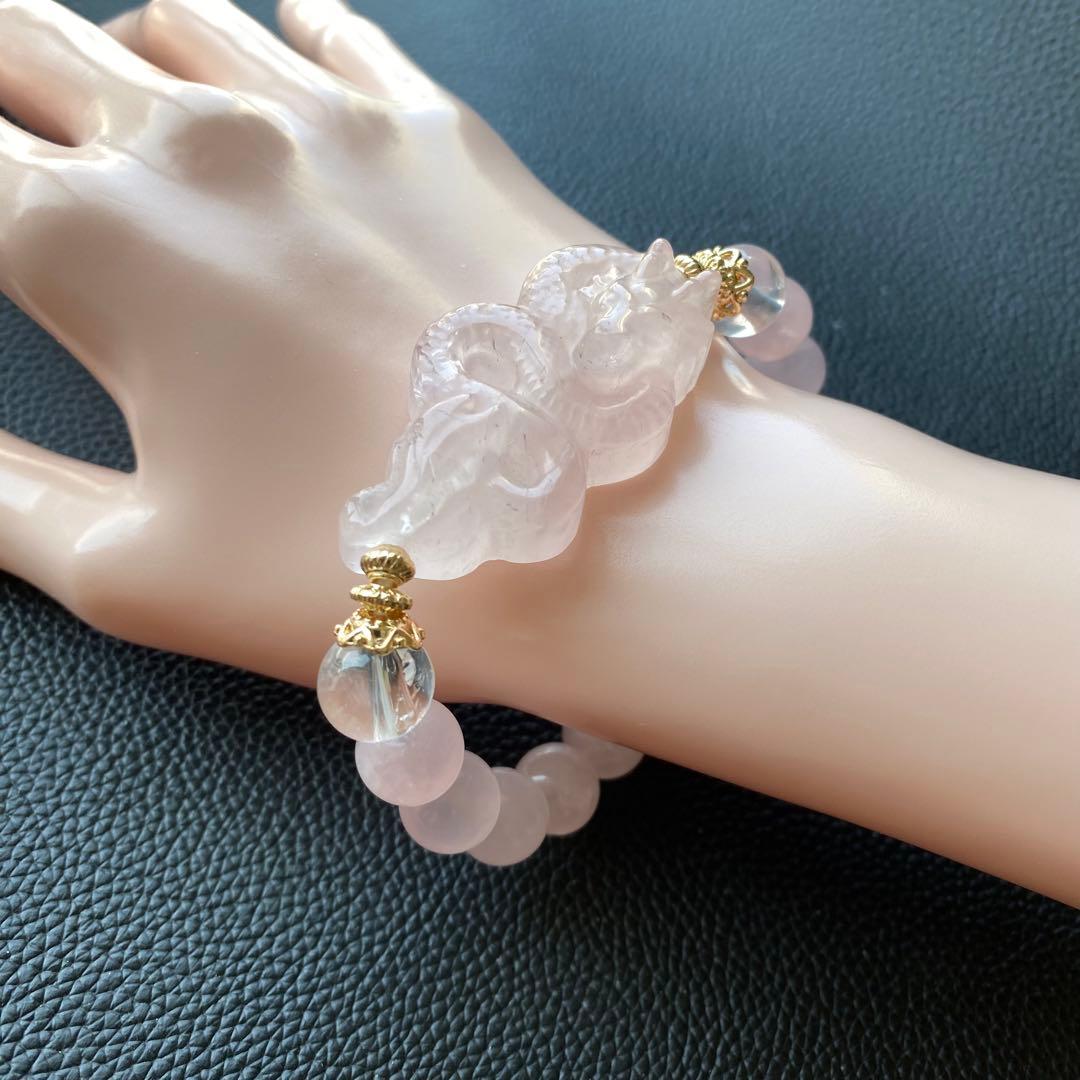 ローズクオーツ龍ブレスレット　恋愛運