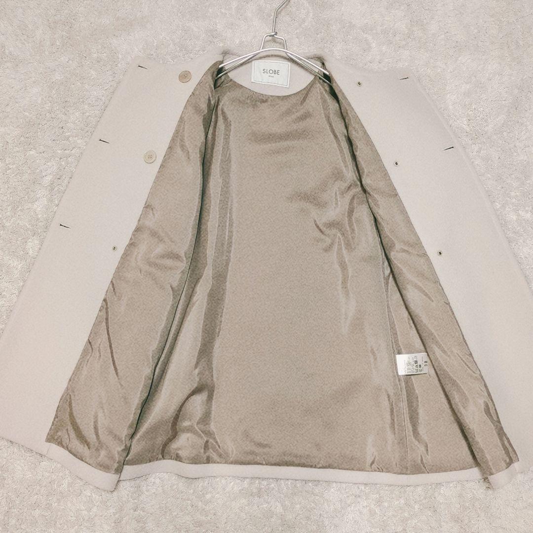 美品 スローブイエナ スイビダブルクロス ノーカラー コート ベージュ 38