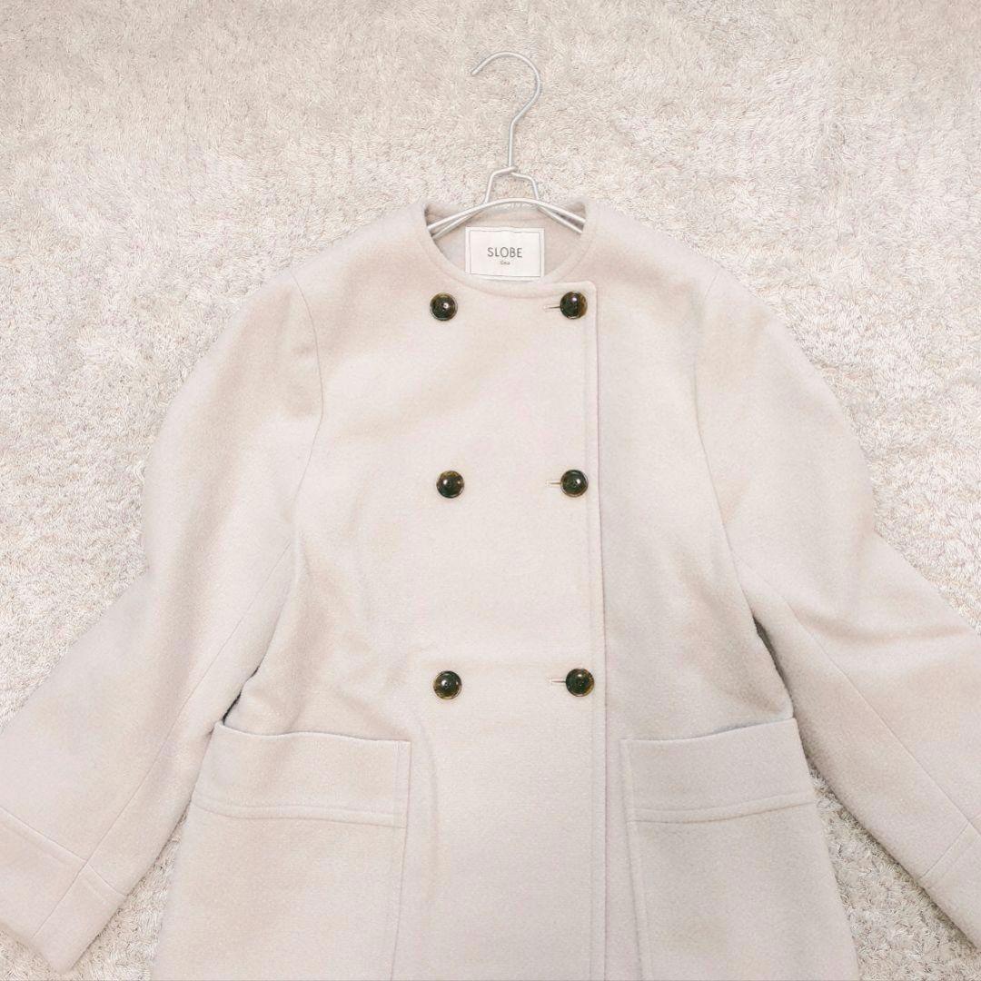 美品 スローブイエナ スイビダブルクロス ノーカラー コート ベージュ 38