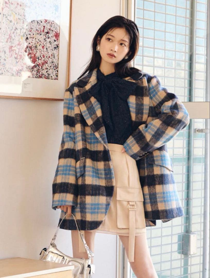 LILY BROWN シャギーオーバージャケット チェック コート サイズ1