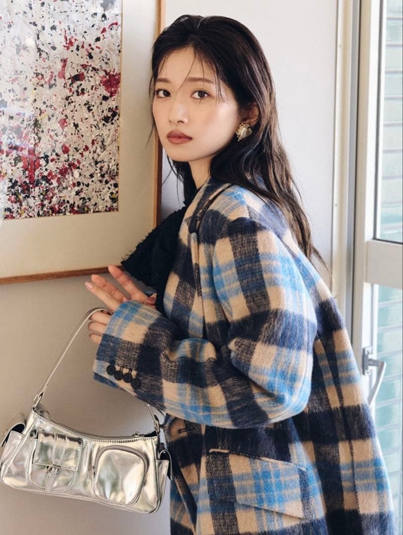 LILY BROWN シャギーオーバージャケット チェック コート サイズ1