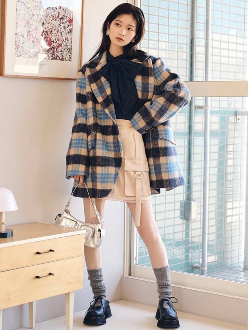 LILY BROWN シャギーオーバージャケット チェック コート サイズ1