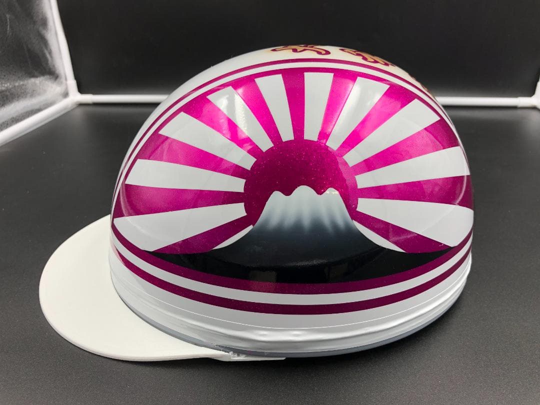 コルク半　カスタム　富士日章　三つボタン　ホワイトピンクラメ　文字あり　送料無料