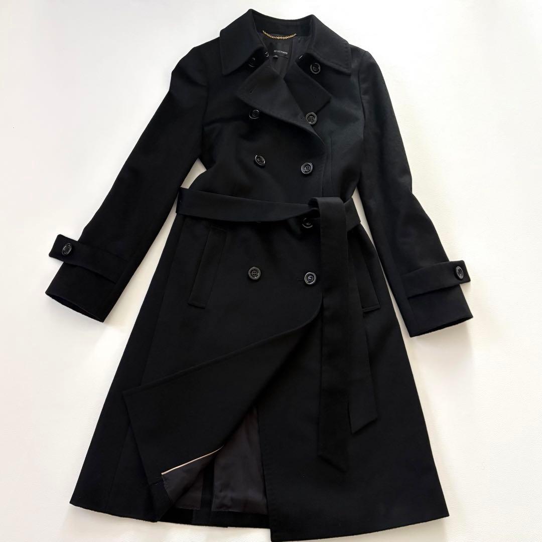 極美品✨ 22 OCTOBRE ダブルトレンチコート カシミヤ100% ブラック