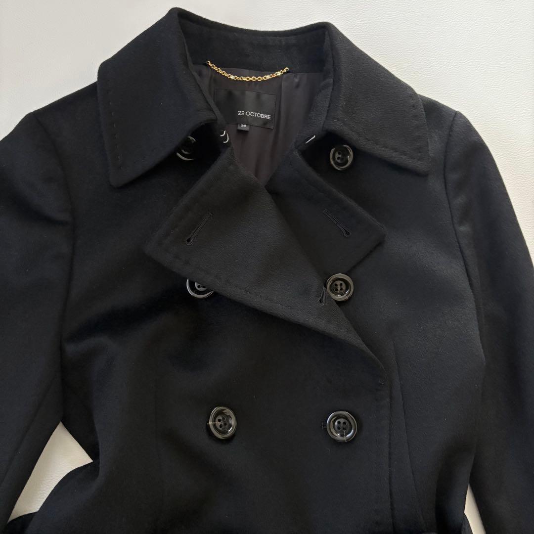 極美品✨ 22 OCTOBRE ダブルトレンチコート カシミヤ100% ブラック