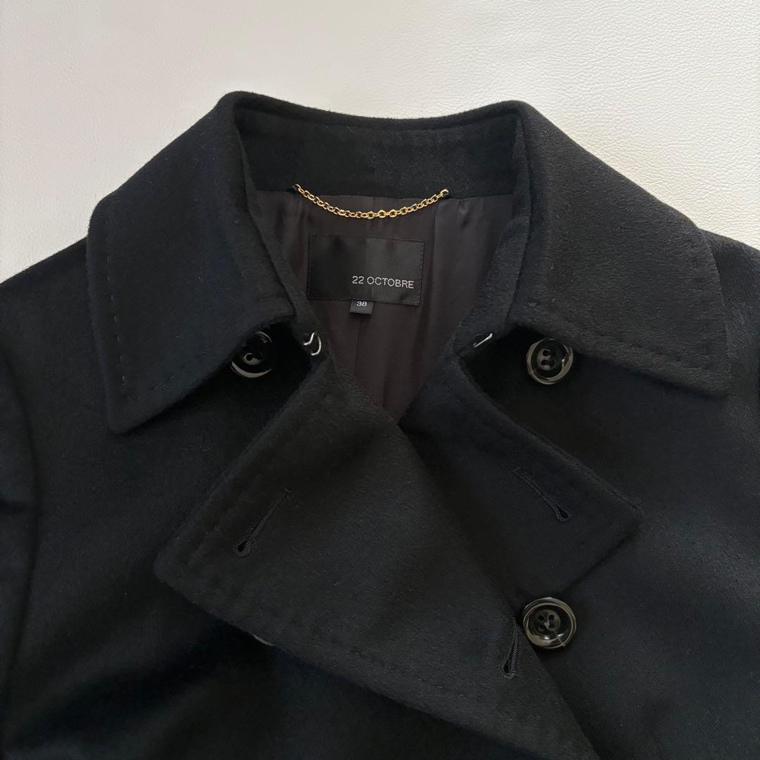 極美品✨ 22 OCTOBRE ダブルトレンチコート カシミヤ100% ブラック