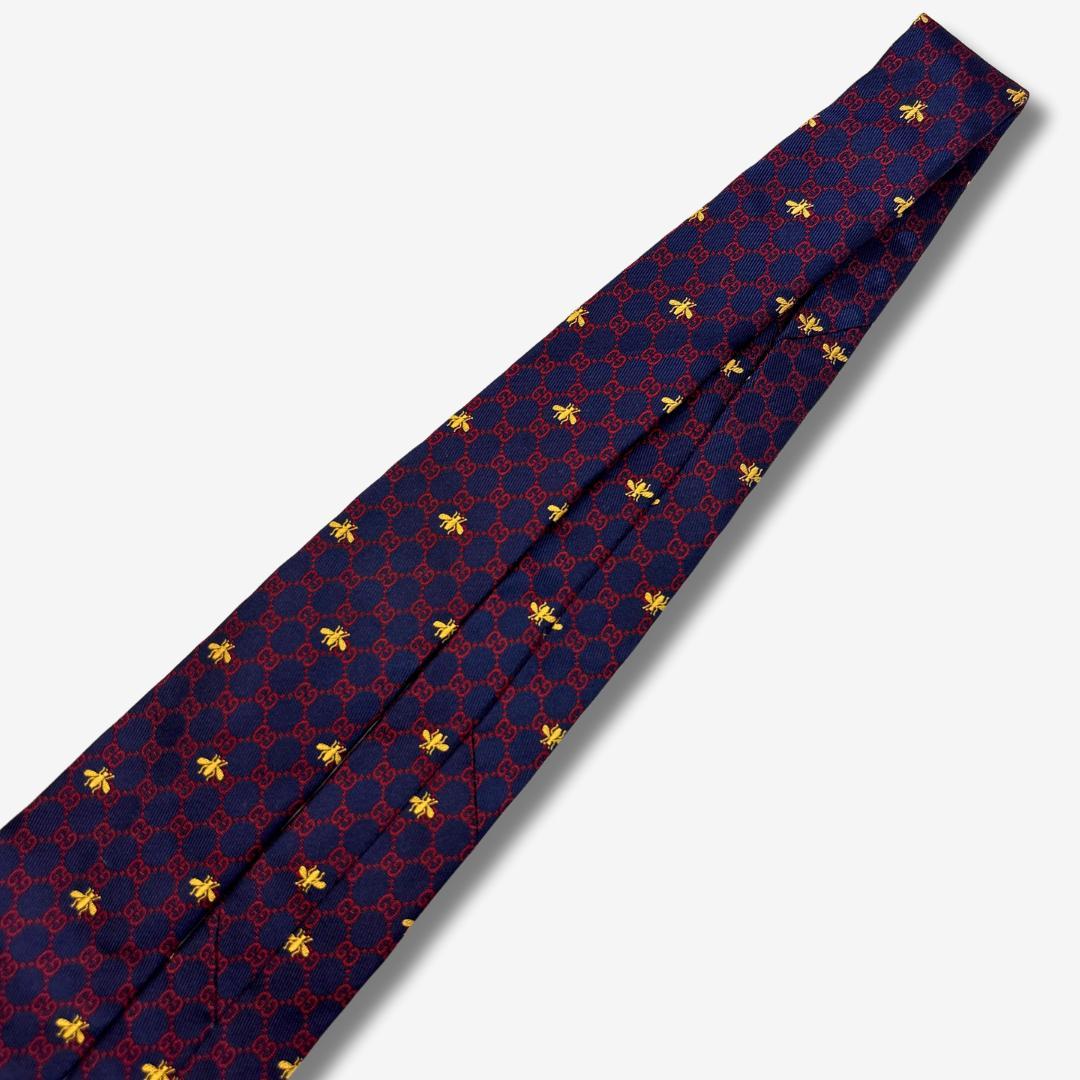 GUCCI シルクネクタイ GG柄 蜂 刺繍 ネイビー