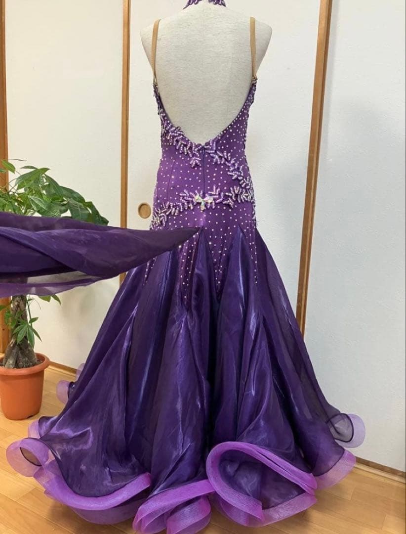 社交ダンスドレス　ダンスドレス　M 紫色　競技会　デモ　超豪華　レッスンウェア