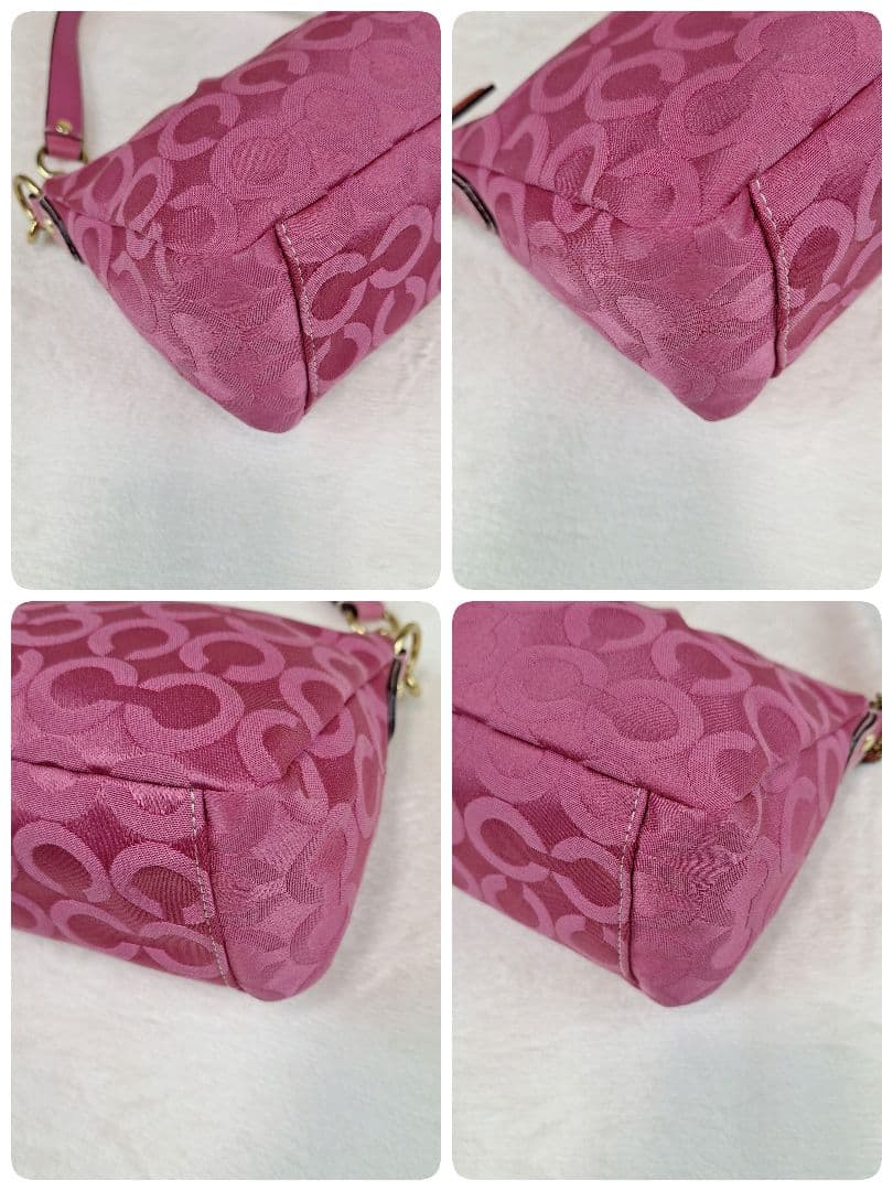 COACH　コーチ　アクセサリーポーチ　キャンバスレザー　馬車　ピンク