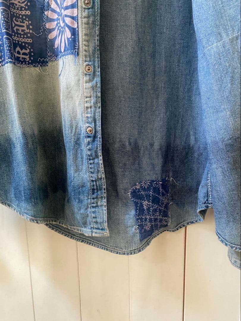BLUE BLUE バンダナパッチワーク デニムシャツ サイズ2