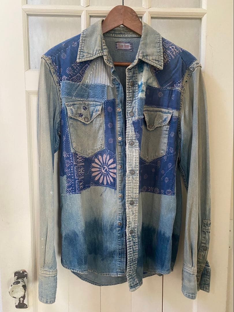 BLUE BLUE バンダナパッチワーク デニムシャツ サイズ2